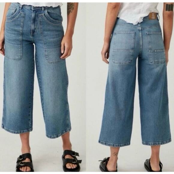 Free People We The Free Piper Midrise Crop Wide Leg Jean Celeste Sz 31 Barrel - Picture 1 of 14